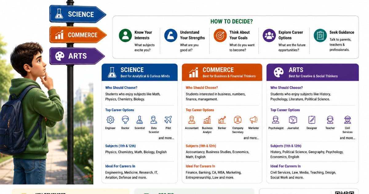 How to Choose a Stream After 10th: Science, Commerce or Arts